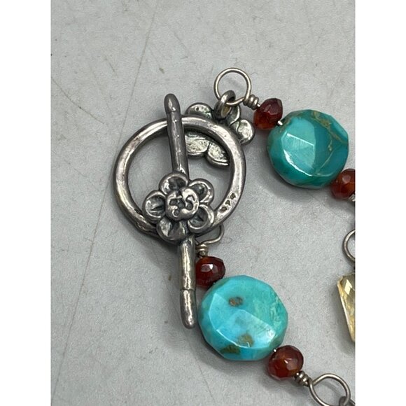 Costume jewelry necklace dragonfly turquoise color chain beaded floral 19" READ - Picture 5 of 6